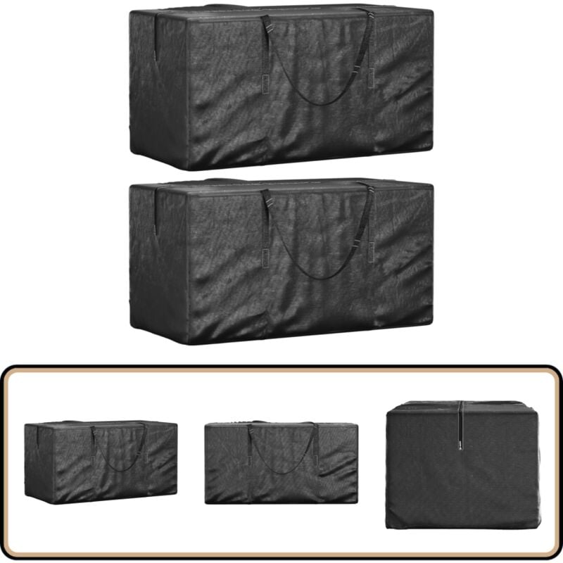 Sacs de rangement pour coussins de jardin 2 pcs noir - Housse De Coussin Extérieur - Sac De Rangement Pour Coussins - Protection Contre La Pluie