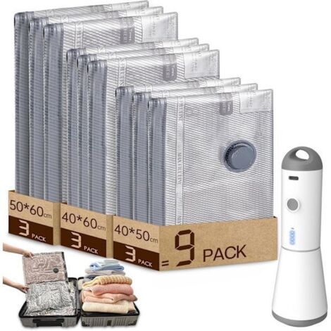 Sacs de rangement pour vêtements adaptés aux aspirateurs avec pompes à vide sans fil, ensemble de 9 pièces (340x50cm, 340x60cm, 350x60cm), réutilisables.