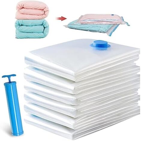 Sacs de Rangement Sous Vide, 6 Pièces 2XL 100x80 +2L 80x60 + 2M 70x50cm avec pompe manuelle, Sac Sous Vide Vetement Aspirateur
