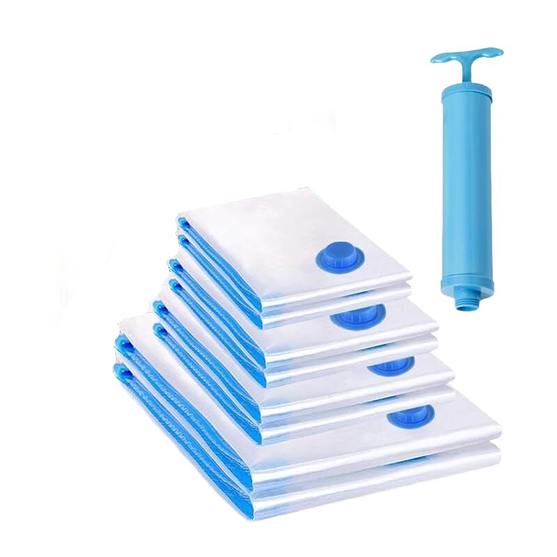 Sacs de Rangement Sous Vide Lot de 8 Sacs de Rangement sous Vide Aspirateur+1 Pompe, Sac Compression Rangement Voyage, Literie Oreillers Couette