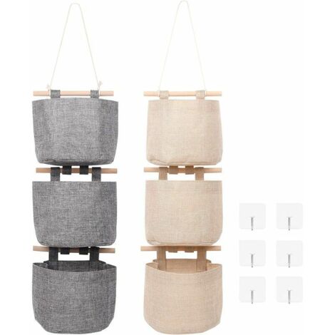 Sacs de rangement suspendus au mur avec 6 étagères de rangement multifonctions pour placard de chambre à coucher Organisat de rangement mural étanche (gris, beige)