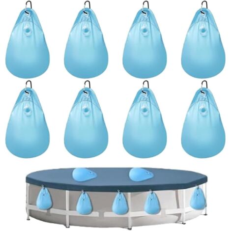 Sacs d'eau Lourds pour Couverture de Piscine, 8 Pièces Poids Piscine avec Crochets, Bache Hors Sol Antigel en Hiver（25x14cm, Bleu） -
