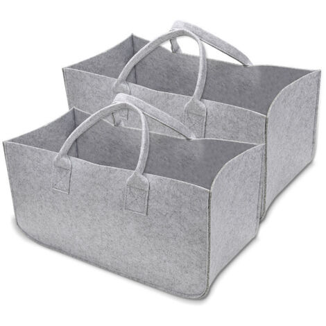 Sacs en feutre Panier en feutre 2 pièces pour le bois de cheminée Sac à provisions Panier à bois en feutre pliable grand - Gris 50 x 25 x 25cm