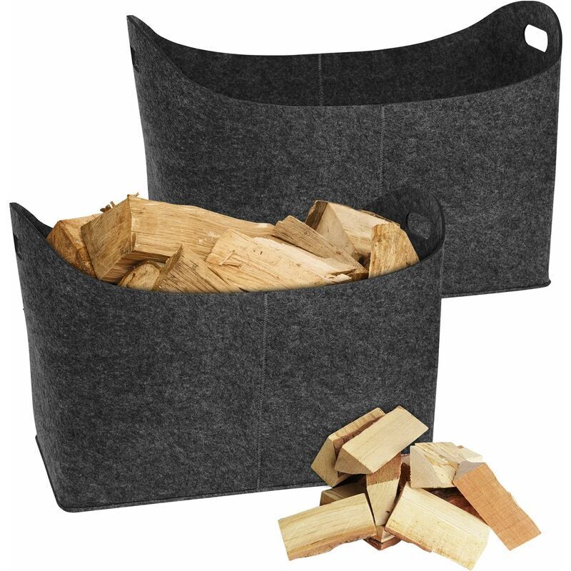 2 Pièces Sacs en Feutre pour Bois de Cheminée Pliable Grand Panier pour Bois de Cheminée Shopper 55x30x40cm - Anthracite Naizy