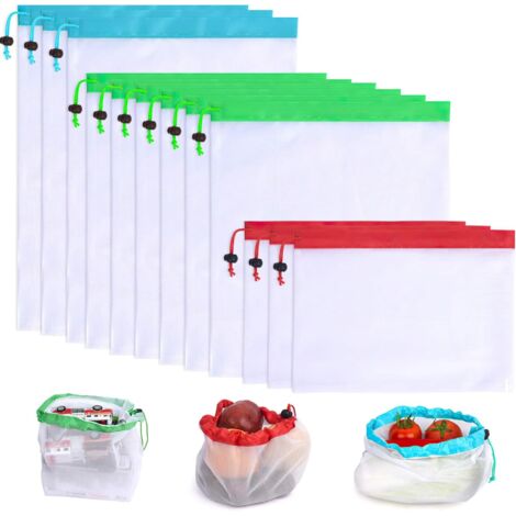 Sacs en Filet réutilisables, Sacs à légumes écologiques, Sacs de Fruits et légumes pour Le Shopping et Le Stockage (12 pcs)
