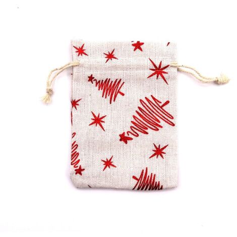 Sacs en lin, lot de 10, sacs en jute avec cordon de serrage, imprimé Motif étoile en ruban, sacs cadeaux de Noël, sacs cadeaux suspendus, flocon de neige, rouge, 10×14cm