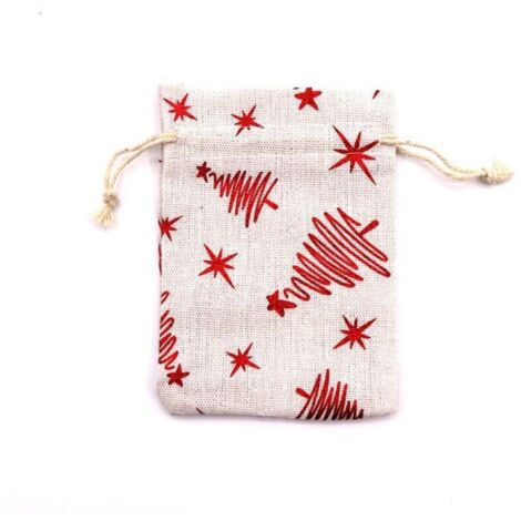 Sacs en lin, lot de 10, sacs en jute avec cordon de serrage, imprimé Motif étoile en ruban, sacs cadeaux de Noël, sacs cadeaux suspendus, flocon de neige, rouge, 13×18cm
