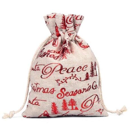 Sacs en lin, lot de 10, sacs en jute avec cordon de serrage, Modèle d'élément de Noël, sacs cadeaux de Noël, sacs cadeaux suspendus, flocon de neige, rouge, 15×20cm