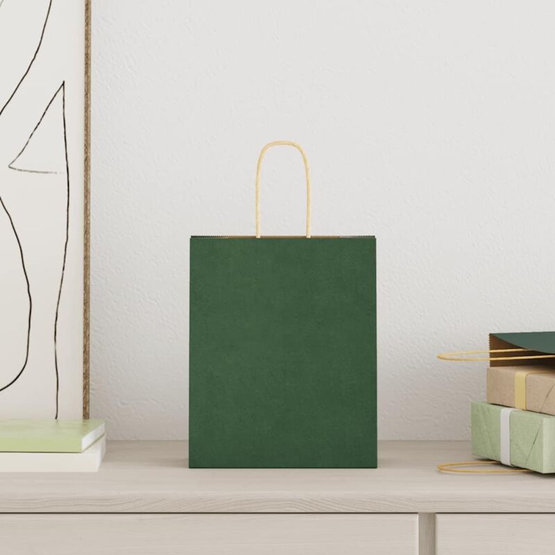 Sacs en papier 50 pcs avec poignées vert 18x8x22 cm vidaXL