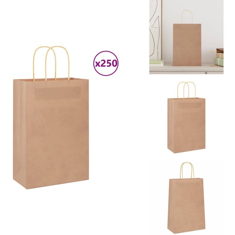 Sacs en papier 250 pcs avec poignées marron 21x11x31 cm - Sac En Papier - Sacs En Papier - Sac Kraft - Sac-cadeau En Papier