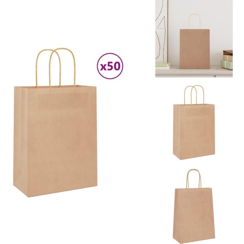 Vidaxl - Sacs en papier 50 pcs avec poignées marron 21x11x28 cm - Sac En Papier - Sacs En Papier - Sac Kraft - Sac-cadeau En Papier