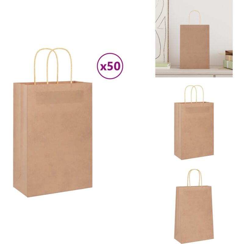 Vidaxl - Sacs en papier 50 pcs avec poignées marron 21x11x31 cm - Sac En Papier - Sacs En Papier - Sac Kraft - Sac-cadeau En Papier
