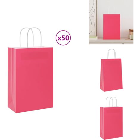 Sacs en papier 50 pcs avec poignées rose 21x11x31 cm - Sac En Papier - Sacs En Papier - Sac Kraft - Sac-cadeau En Papier