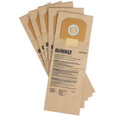 Sacs pour aspirateur 5 unités – DWV9401XJ – Sacs à poussière en papier pour extracteurs DeWALT – Collecte efficace de la poussière