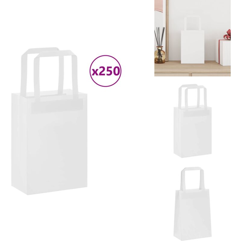Sacs en papier kraft 250 pcs avec poignées blanc 15x8x21 cm - Sac En Papier Kraft - Sacs En Papier Kraft - Sac En Papier - Sac Kraft