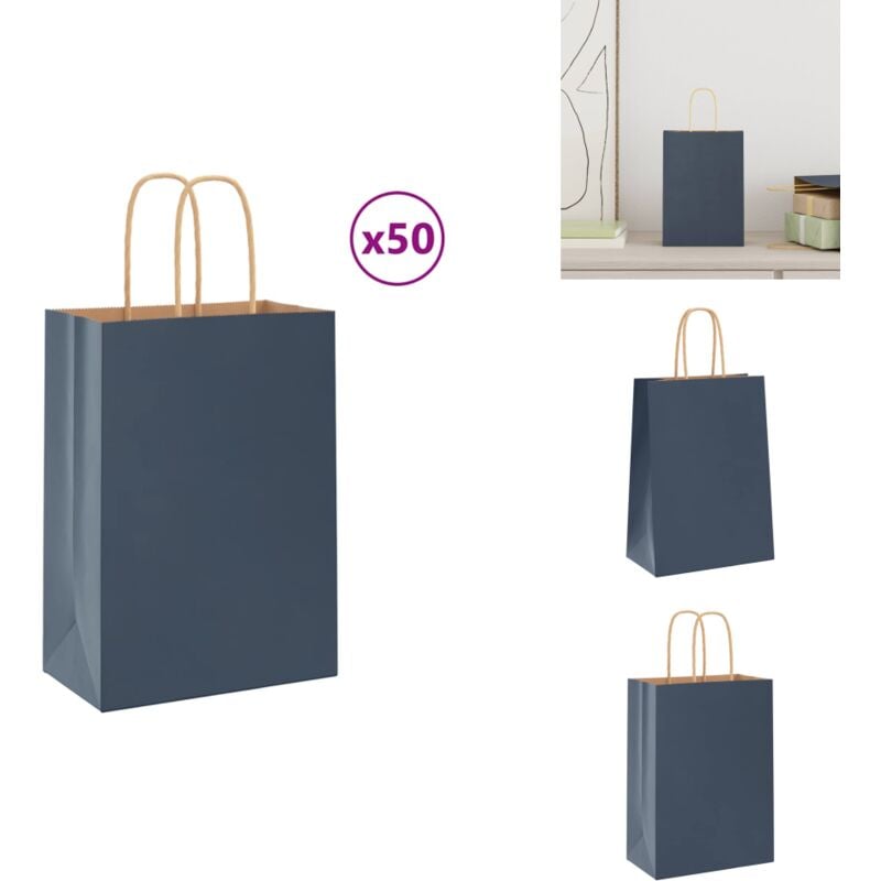 Sacs en papier kraft 50 pcs avec poignées bleu 15x8x21 cm - Sac En Papier Kraft - Sacs En Papier Kraft - Sac En Papier - Sac Kraft