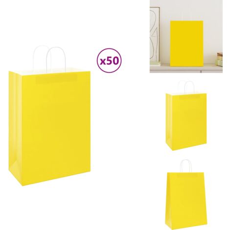 Sacs en papier kraft 50 pcs avec poignées jaune 32x17x44 cm - Sac En Papier Kraft - Sacs En Papier Kraft - Sac En Papier - Sac Kraft