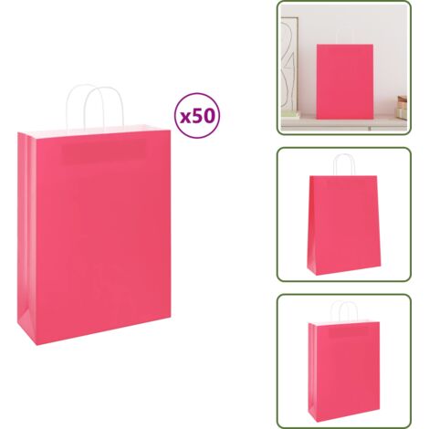 Sacs en papier kraft 50 pcs avec poignées rose 32x12x42 cm - Sac En Papier Kraft - Sacs En Papier Kraft - Sac En Papier - Sac Kraft