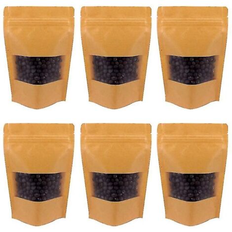 Sacs en papier Kraft auto-scellants 10x15cm, 100 pièces, avec fenêtre, pochettes debout refermables, fermeture éclair, stockage des aliments