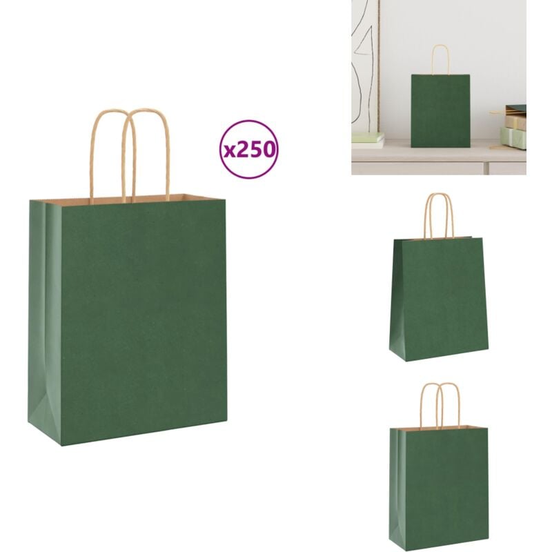 Sacs en papier kraft Bags pcs avec poignées vert 18x8x22 cm - Sac En Papier Kraft - Sacs En Papier Kraft - Sac En Papier - Sac Kraft