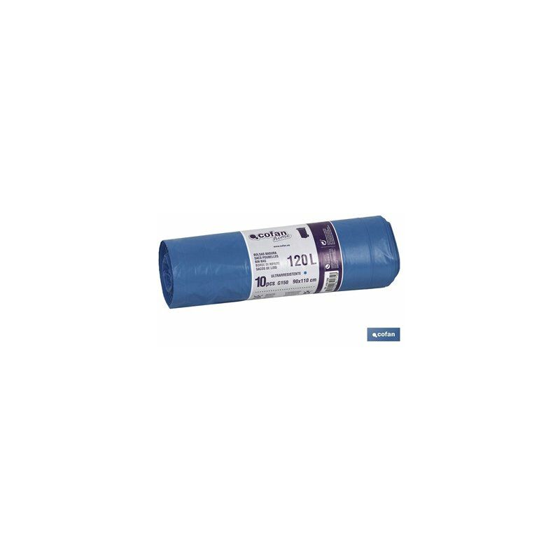 Cofan - Sac Poubelle 90x110 Calibre 150 Couleur Bleu 10 Unités