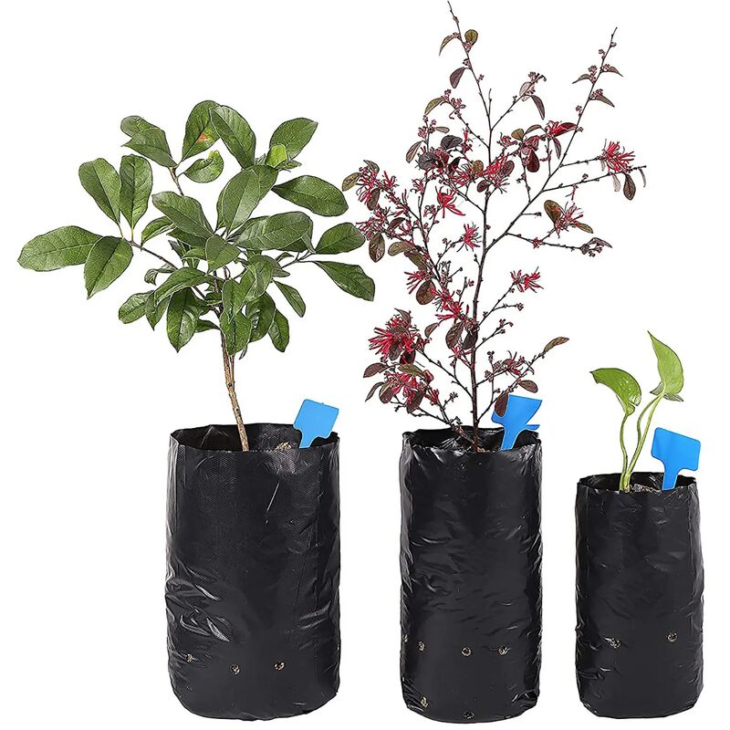 Sacs en plastique noirs pour pépinière sacs de plantation de jardin trous respirants sacs d'allaitement pour fruits légumes fleurs, 15X25cm 100pcs
