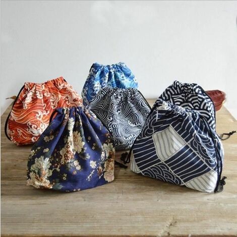 Sacs et paniers style japonais boîte à lunch coton lin sac pique-nique école travail cordon alimentaire sacPratique et pratique