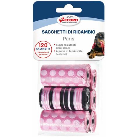 Sacs hygiéniques rechargeables pour chiens et chats modèle Paris 6 rouleaux de 20 sacs chacun