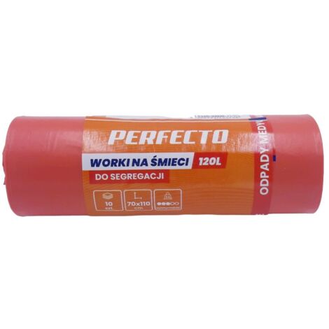Sacs poubelle 120L 70x110 rouges, lot de 10, Perfecto