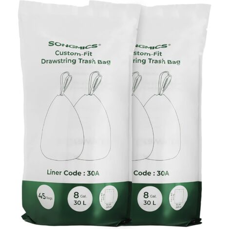 Sacs poubelle avec poignées, volume 30L, sur mesure, Sacs à ordures pour double poubelle 60L, code du sac 30A, 2 rouleaux, 90 sacs, résistant, étanche, pour cuisine, Blanc KRB30A02 par SONGMICS - Blanc