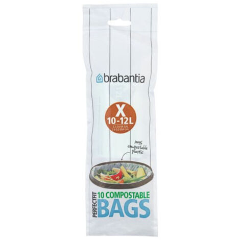 sacs poubelle compostables 10-12 litres, 10 sacs par rouleau - perfectfit x - brabantia