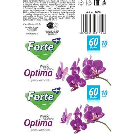 Sacs poubelle Forte+ Optima 60 L, 10 pièces, PEBD