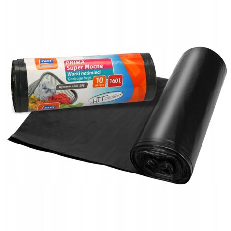 Sacs poubelle noirs ultra résistants Prima LDPE 160 L, lot de 10