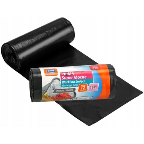 Sacs poubelle noirs ultra résistants Prima LDPE 35 L, lot de 15