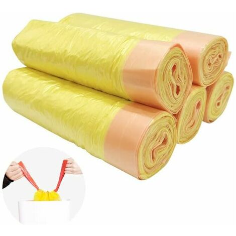 Sacs Poubelles 20l, Handy Bag 45x50cm avec Cordon de Serrage 75 Pièces, Sac Poubelle Salle de Bain Épaississant Résistants à La Déchirure pour La Maison et Le Bureau, Anti Fuites, Jaunes——