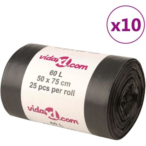 Sacs poubelles 250 pcs noir 60 L vidaXL