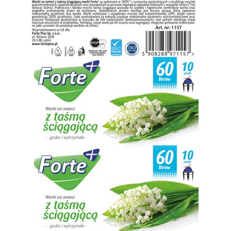 Sacs poubelles Forte+ avec ruban adhésif 60 L 10 pièces LDPE