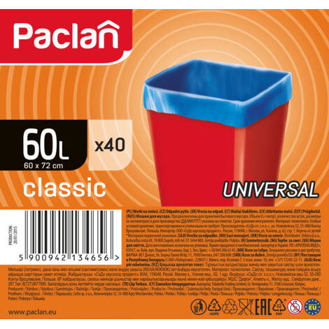 Sacs poubelles Paclan Classic 60 L, 40 pièces