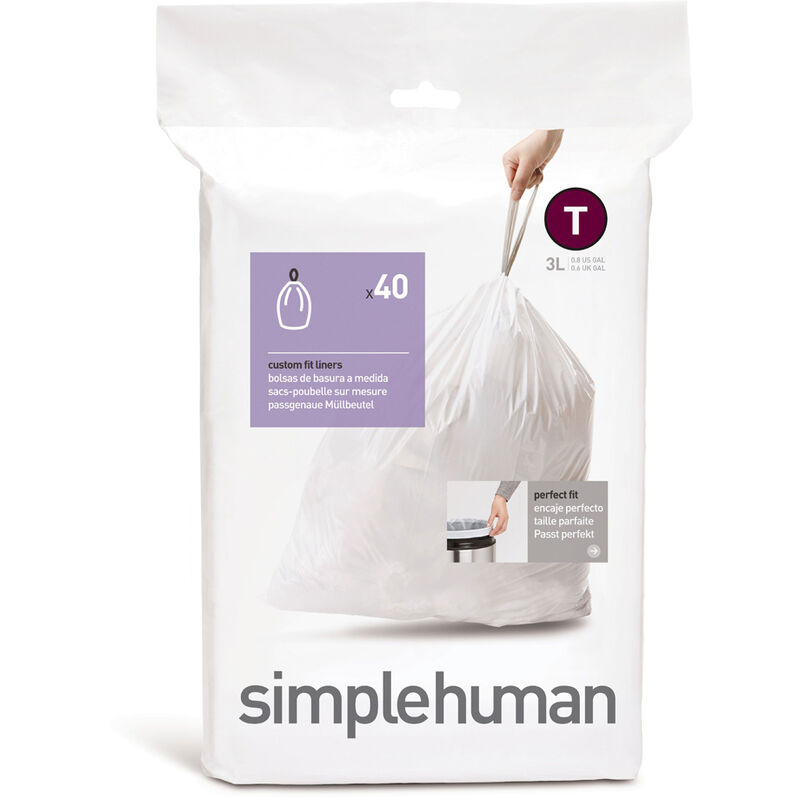 Simplehuman - Pack de 40 sacs poubelle 3L code t - Blanc