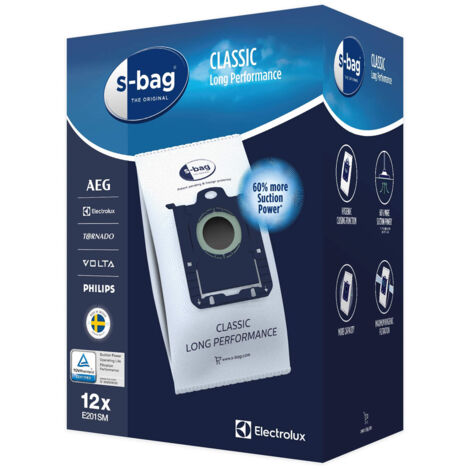 Sacs pour aspirateur Electrolux S-Bag E201SM, paquet de 12-AquaForge