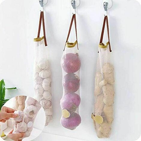 Sacs Réutilisables Filet Fruits Légumes - Ail Oignon Pommes de Terre Épicerie Pack de 3 Beige
