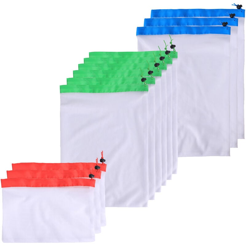 Sacs Reutilisables Mesh Produire Lavable Haut De Gamme D'Epicerie Sacs Avec Bords Renforces Et 3 Tailles, 12 Pcs