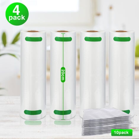 RANDACO Alimentaire 4 Rouleaux, 20 X 600 CM pour Appareil de Mise sous Vide, Réfrigérateur, Réutilisable rouleaux sous vide