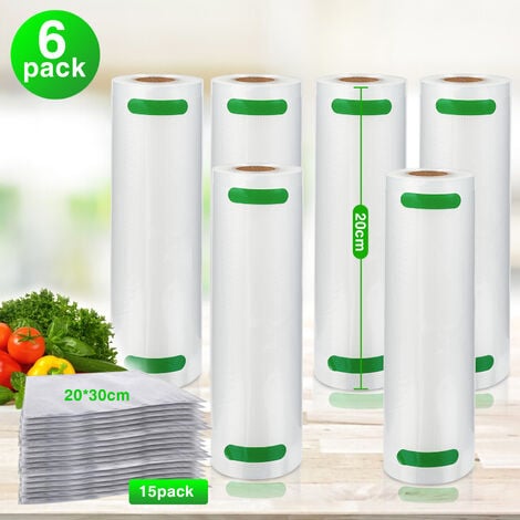Sacs sous Vide Alimentaire 6 Rouleaux, 20 X 600 CM pour Appareil de Mise sous Vide, Réfrigérateur, Réutilisable rouleaux sous vide