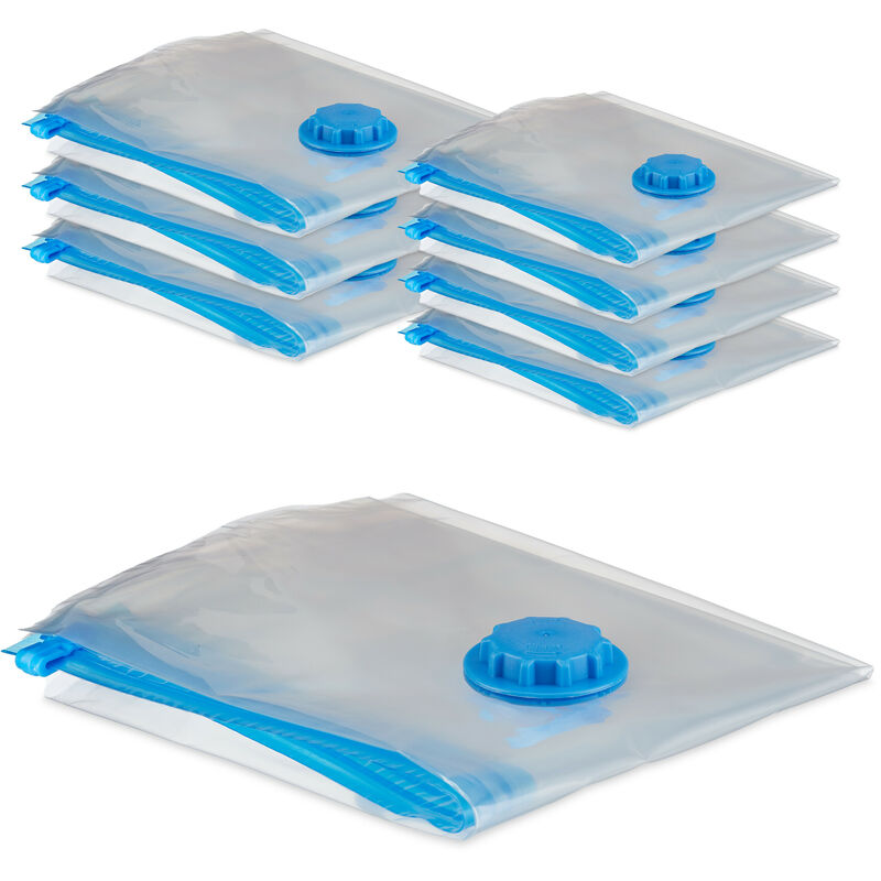 Relaxdays - Sacs sous vide, lot de 8, housses de rangement, 2 tailles, vêtements & couvertures, à aspirer, transparent