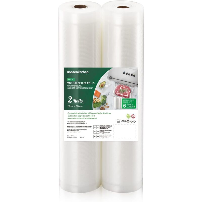Sacs sous vide pour aliments 2 rouleaux 28 x 600 cm Sacs sous vide pour la conservation et la cuisson des aliments Sans bpa