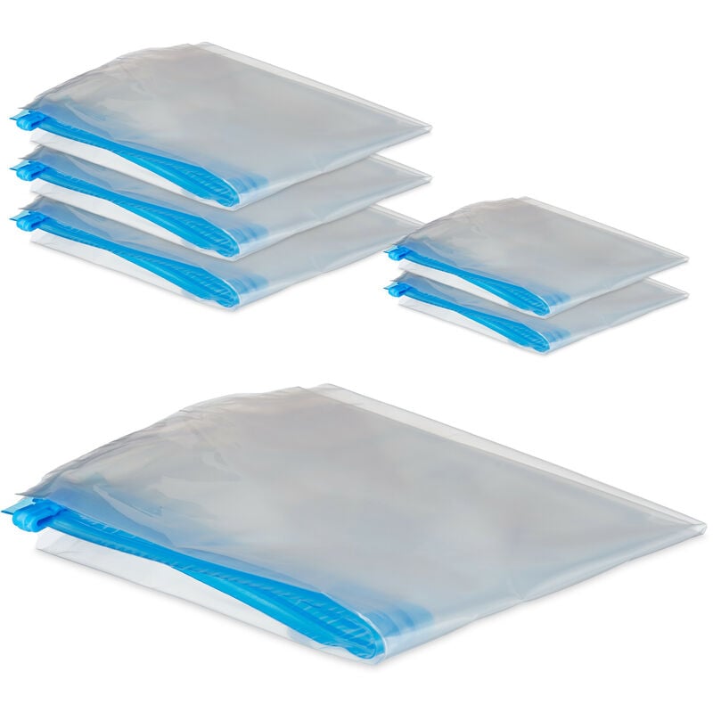 Relaxdays - Sacs sous vide pour vêtements, lot de 6, housses, 2 tailles différentes, sachets de voyage, transparent