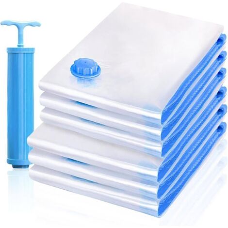 Sacs Sous Vide Vetement Aspirateur, Lot de 6 Housses de Rangement Sous Vide avec Pompe Manuelle, Sac Compression Voyage