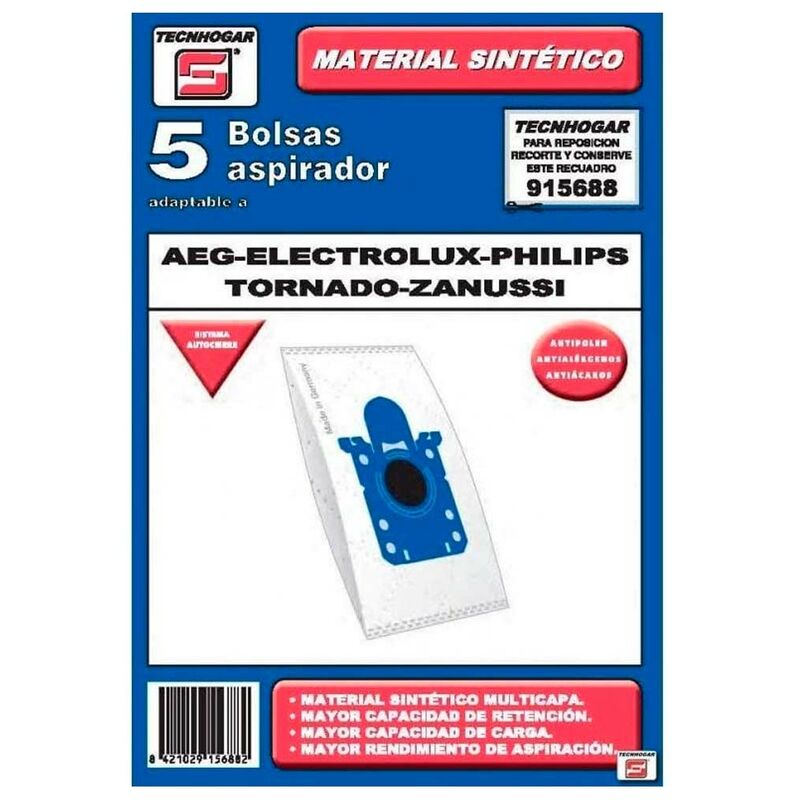 Sacs synthetique aspirateur aeg Electrolux Philips Taurus Zanussi 5 unidades 915688