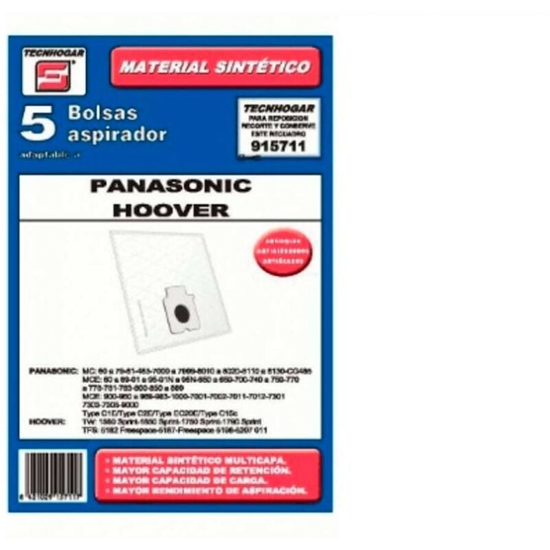 Sacs synthetique aspirateur Hoover Nilfisk Panasonic 5 unidades 915711